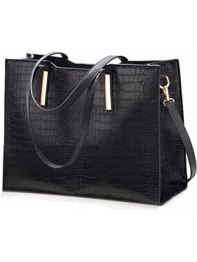 Stylish 15.6" Laptop Tote Bag for Women - Large Work Briefcase, Black